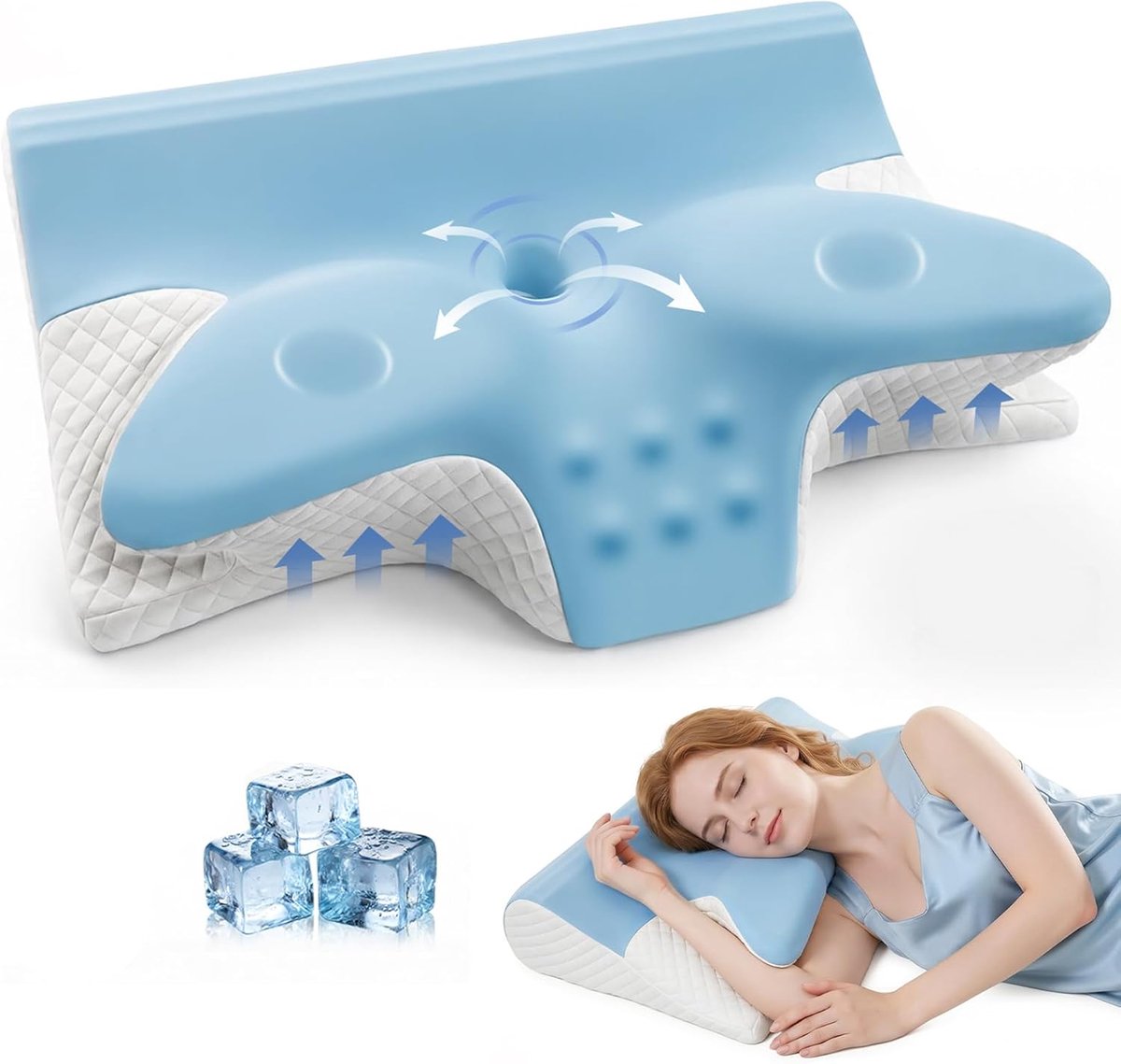 SnelShoppen - Ergonomisch Ontworpen Orthopedisch Hoofdkussen, Geheugenfoam Nekkussen Met Armsteunen, Geschikt Voor Zij-, Rug- En Buikslapers, 60 X 42