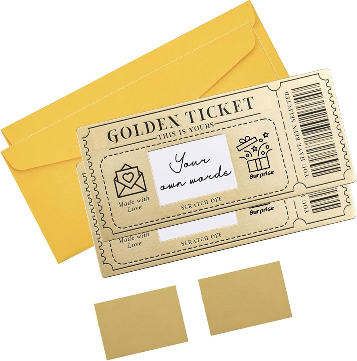 SnelShoppen - Luxe Gouden Kraskaarten Set van 2, Persoonlijk Cadeau voor Verjaardag, Trouwen, Zwangerschap, Pensioen, Elegante Verpakking, Unieke Idee