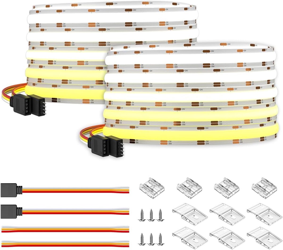 SnelShoppen - Flexibele LED Strip 2x5M 640LEDs/m Dimmable CCT 3000K-6000K CRI>90 Superhelder Deformeerbaar Licht voor Thuis Decoratie DC24V 14W/m