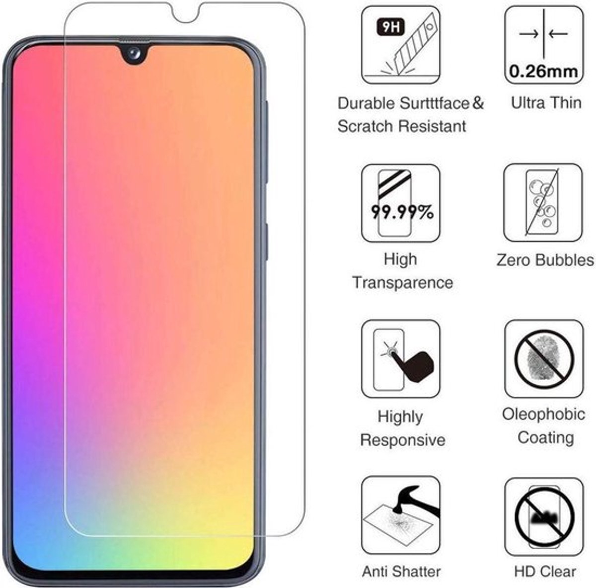 Screenprotector geschikt voor Samsung Galaxy A31 Screenprotector - Tempered Glass - 9H Anti burst - Gehard Glas - EPICMOBILE