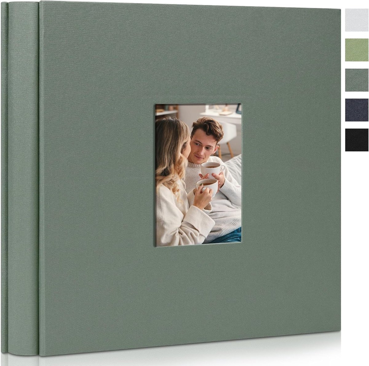 SnelShoppen - Large Foto Album 10 x 15 cm - 600 Compartimenten - Foto Boek met Venster - Ideaal voor Bruiloft, Baby, Reizen - Grijs Groen