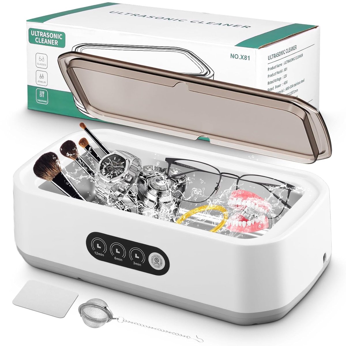 SnelShoppen - Ultrasonic Cleaner 650 ml, 49 kHz Ultrasone Reinigingsapparaat, 40 W voor Diepe Reiniging van Brillen, Sieraden, Zilver, Horloges