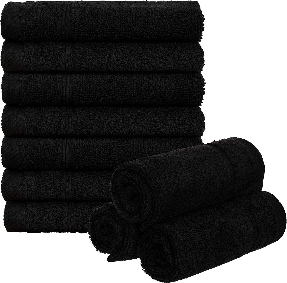 SnelShoppen - Set van 10 Gastendoeken 30x30 cm - Zwarte Handdoeken van Katoen - Absorberende Terry Doeken met Ophanglus - Perfect voor Badkamer, Huish