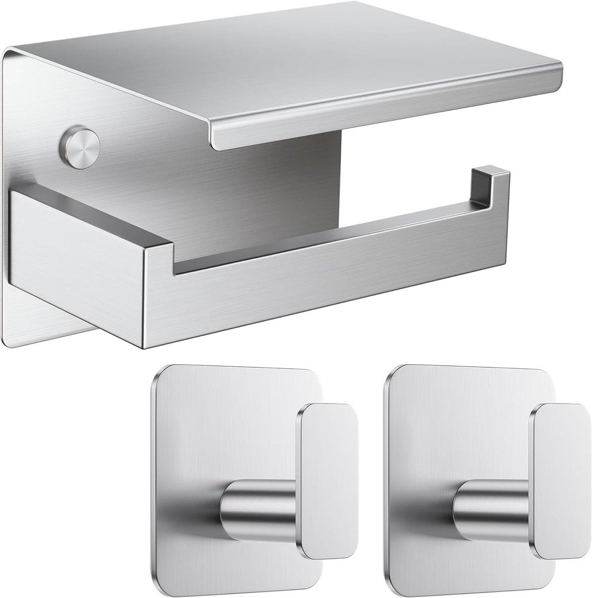 SnelShoppen - Toiletpapierhouder met Opbergplank - Geen Boren - Rvs Toiletrolhouder met Zelfklevende Haken - Modern Design - Geschikt voor Badkamer -