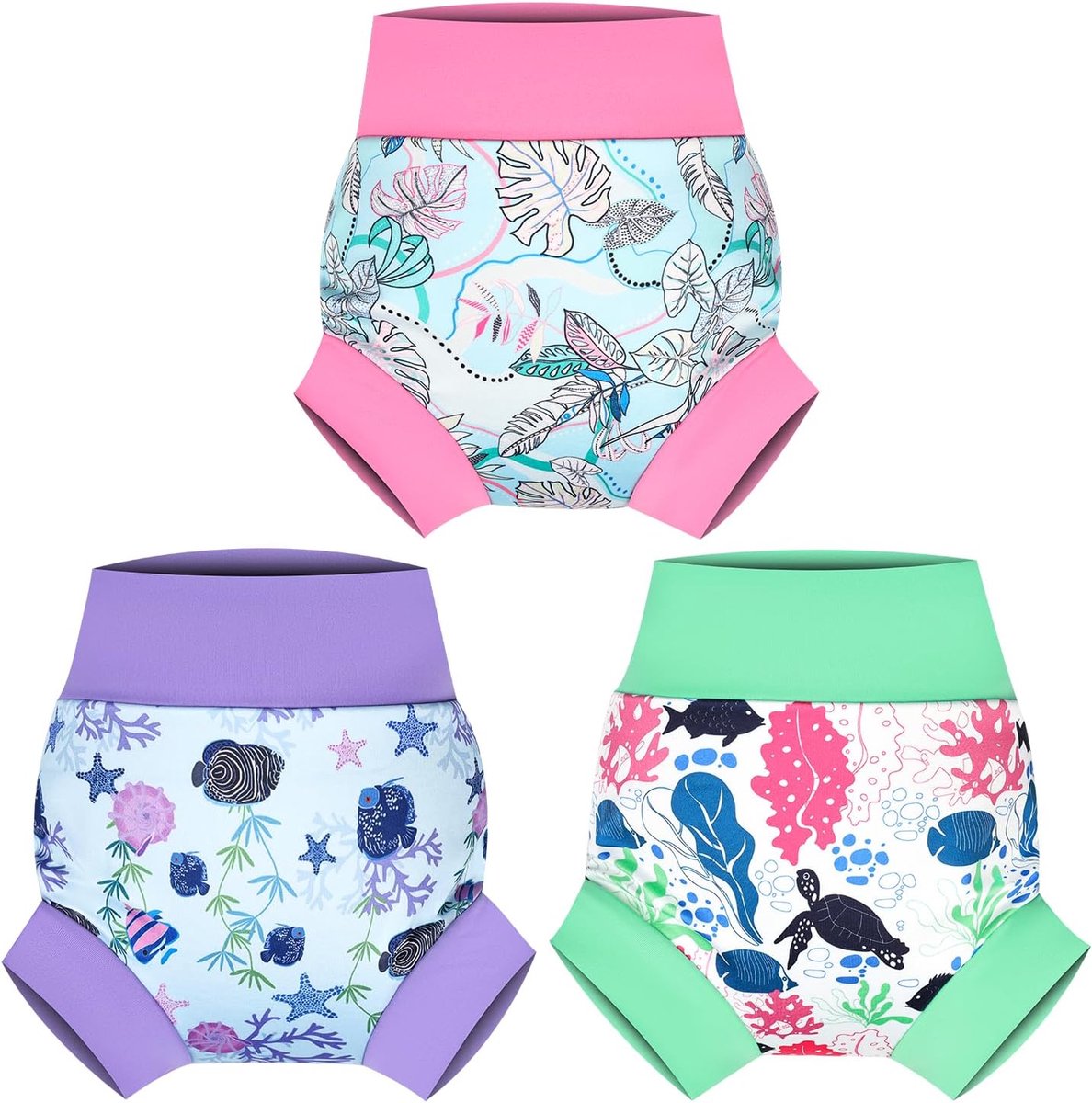 SnelShoppen - Herbruikbare Baby Zwemluier, Elastische Taille, Vis+Zeewier+Sterrenvis, Geschikt voor Kinderen tot 5 Jaar, Ideaal voor Zwemmen en Strand