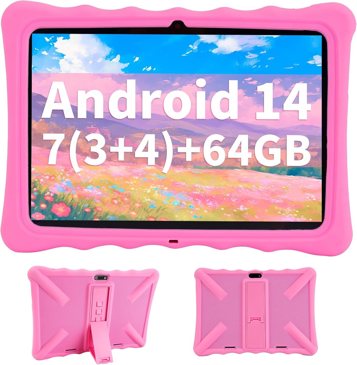 SnelShoppen - Veidoo Kids Tablet 10.1 inch - IPS Eye Care, 7GB RAM, 64GB ROM, Dual Camera, WiFi 6, Octa-Core, Kindertablet met Silicone Hoes - Perfect