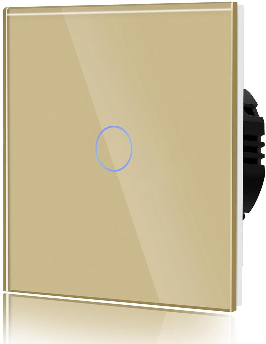 SnelShoppen - BSEED Touch Switch - Inbouw Schakelaar met LED Indicator en Glas Paneel - Modern Design, 1 Schakelaar, 86MM, Goud, Voor Thuis, Keuken, W