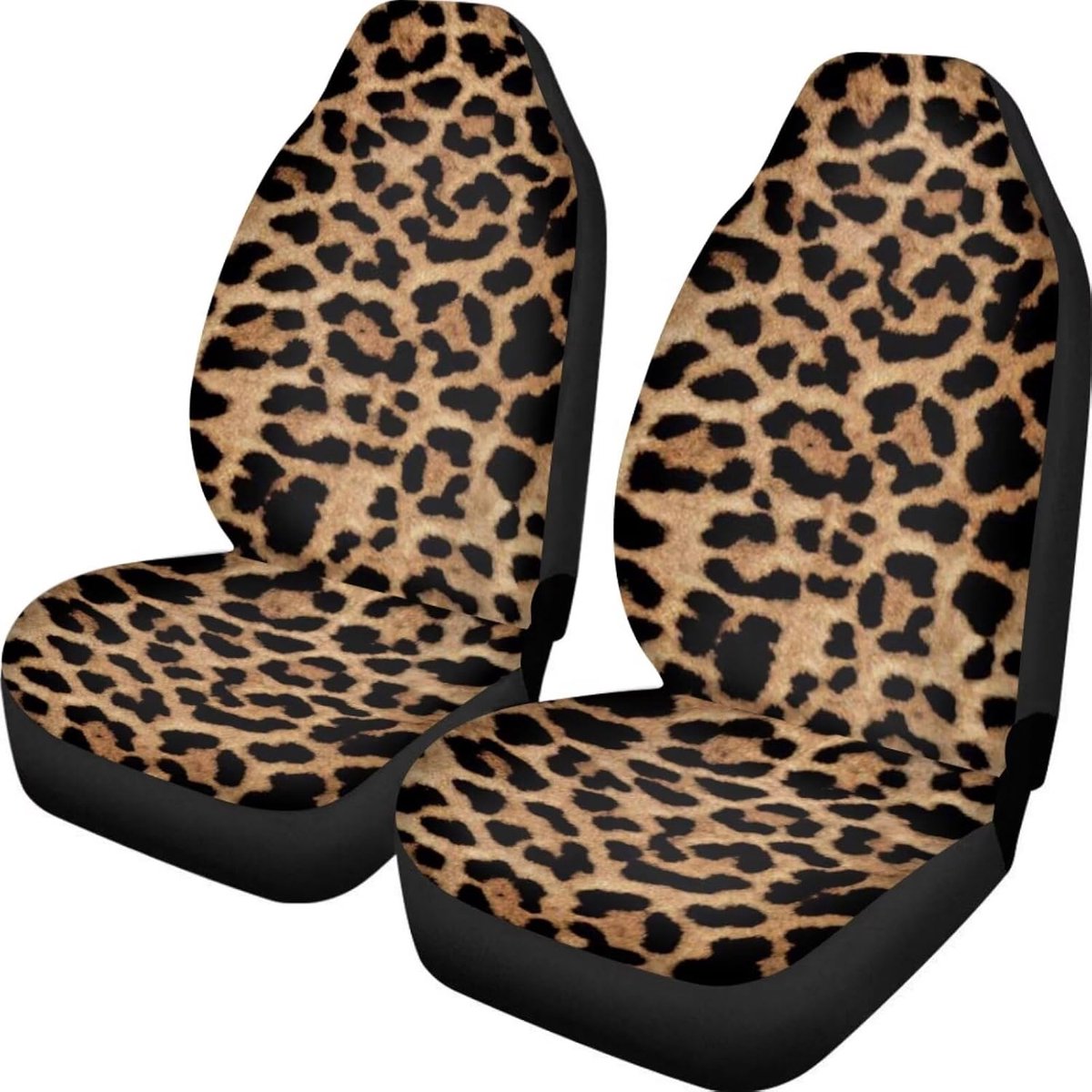SnelShoppen - Non Slip Auto Zithoezen Voorbank Beschermers Ademend Polyester Universele Pasvorm Meeste Voertuigen, Luipaardprint Bruin, 2 Stuks