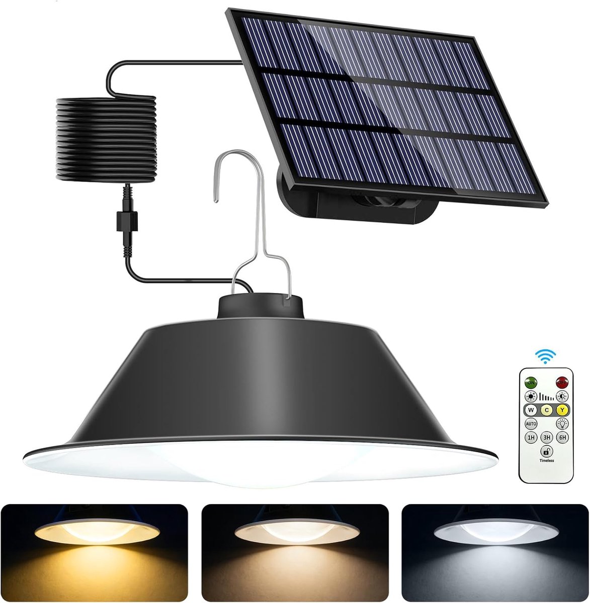 SnelShoppen - Outdoor Solar Pendant Light met Afstandsbediening, Variabele Intensiteit, IP65 Waterdicht, 5 m Kabel, Tuinverlichting voor Camping en Fe