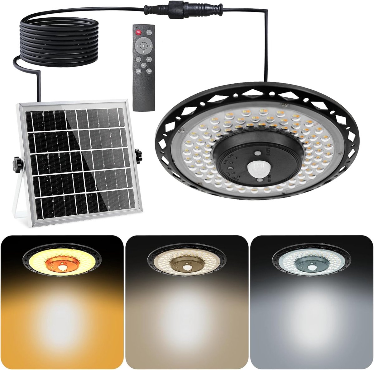 SnelShoppen - Solar Hanglamp 3000 lm Met Afstandsbediening, IP65 Waterdicht, 5 m Kabel voor Tuin, Garage, Patio, Gazebo, Energiezuinig en Uniek Ontwer