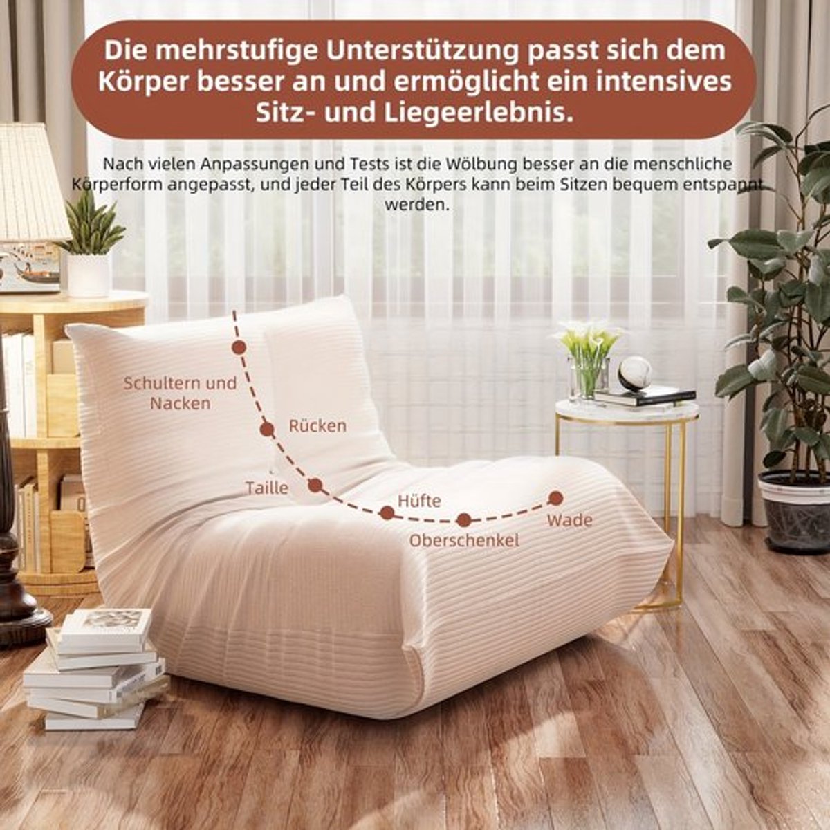Vloerbank – Zitzak – Loungestoel – Fauteuil – Bank – Corduroy Stof – Memory Foam Vulling –