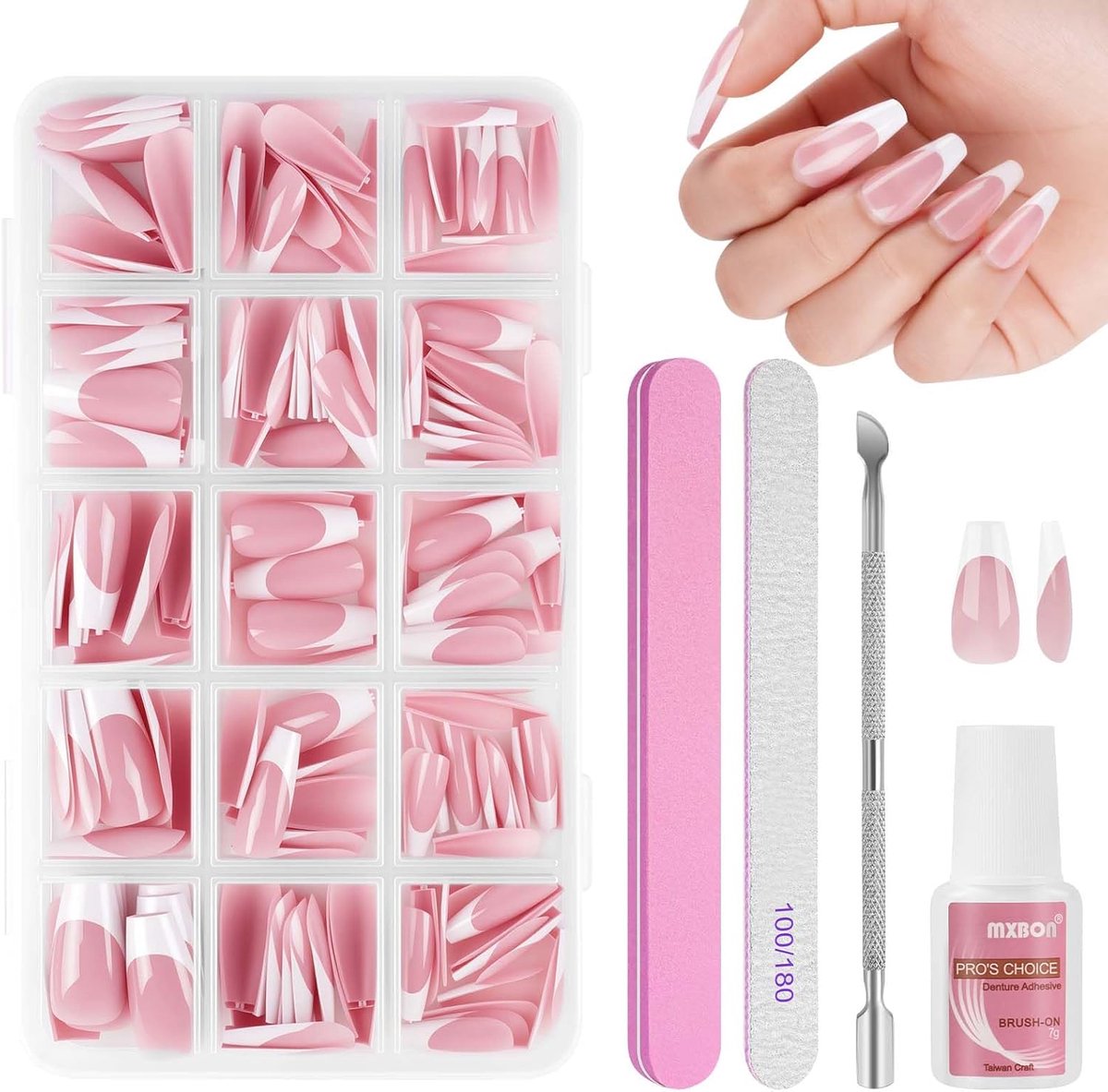 SnelShoppen - French Artificial Nails 240 Stuks Medium Chest Press Nagels Full Coverage Zelfklevende Nageltips 15 Maten Nude Nagels voor Vrouwen Meisj