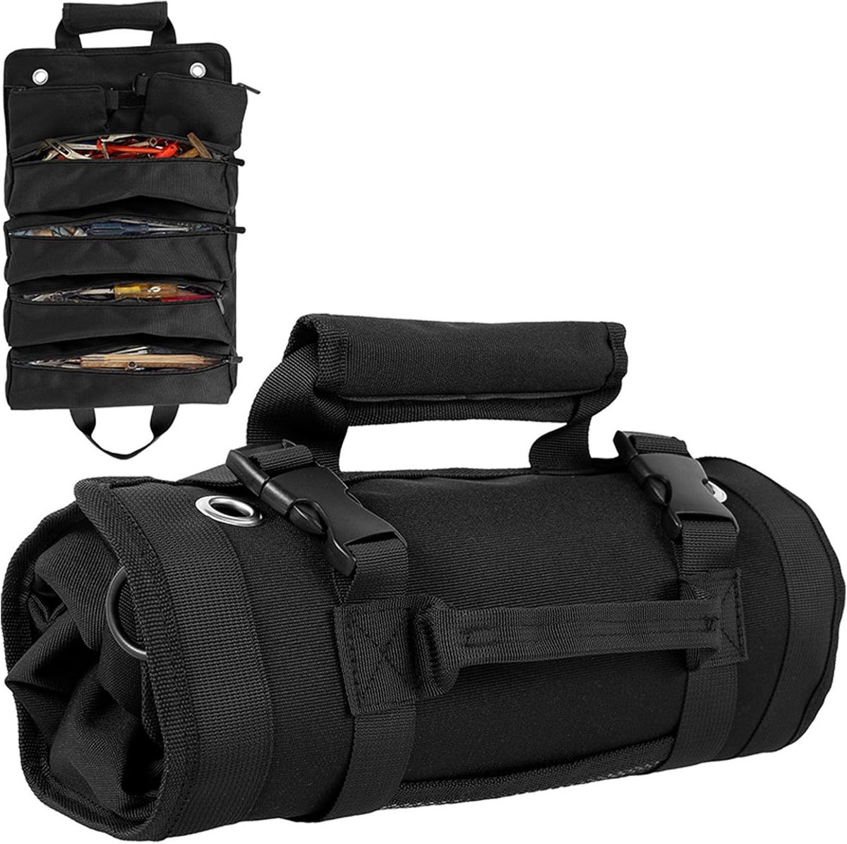 SnelShoppen - Grote Capaciteit Gereedschapszak met 6 Compartimenten, Roll-Up Tool Bag, Oxford Stof Organizer voor Sleutels, Tangen, Schroevendraaiers