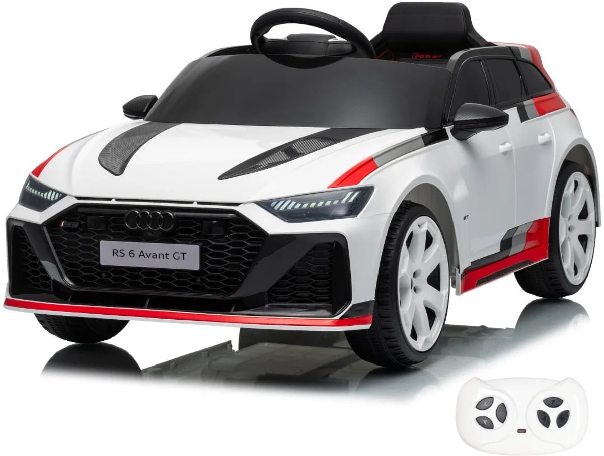 Audi RS6 GT Elektrische Kinderauto 12V 1 tot 6 jaar - Limited Edition Accuvoertuig met Afstandsbediening, EVA wielen & 3-puntsgordel - Kindervoertuig met Werkende Deuren & MP3-speler - Wit