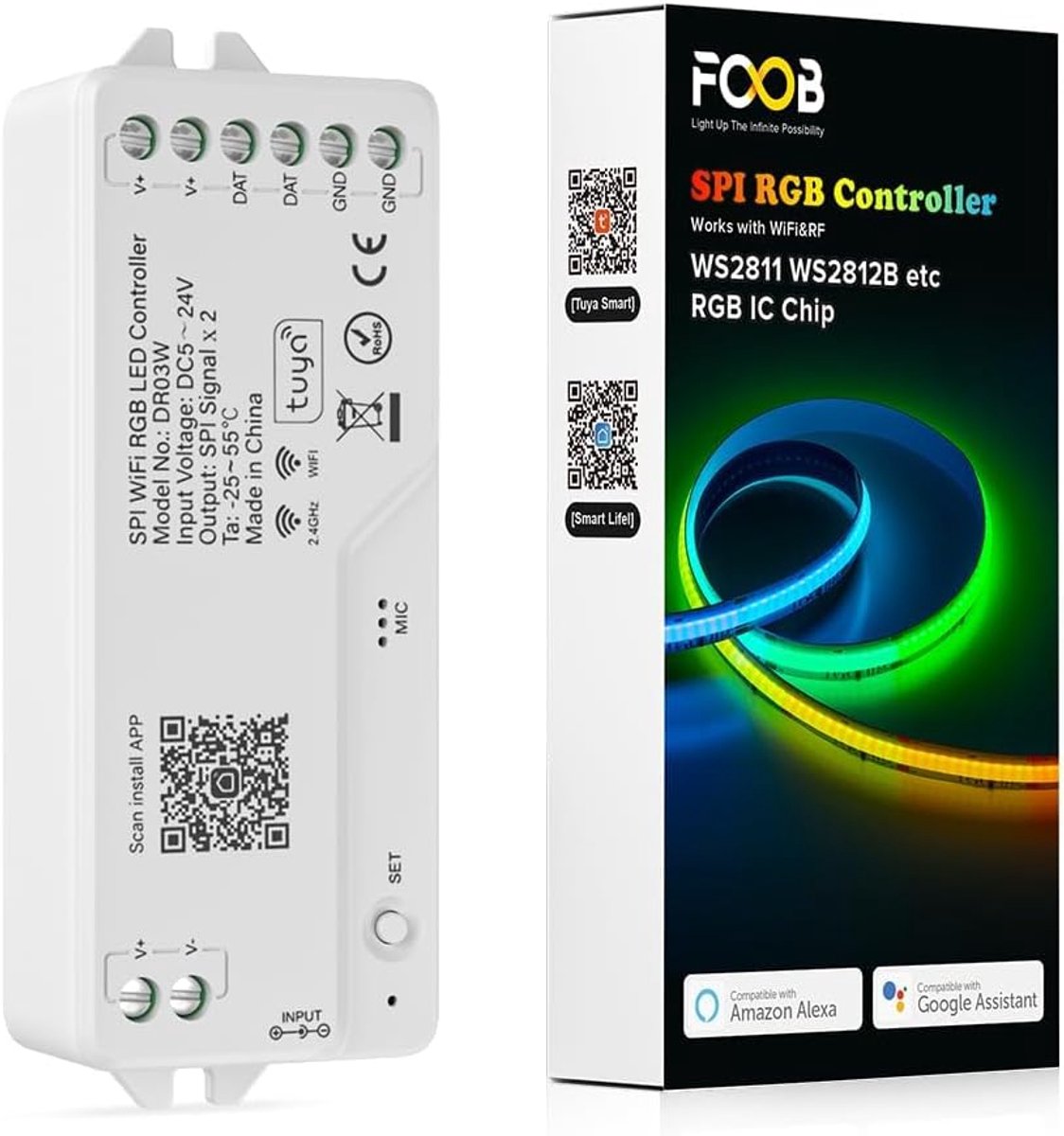 SnelShoppen - 2.4G WiFi SPI RGB LED Controller voor WS2811 WS2812B WS2813 WS2815 met Alexa Google Assistant en RF Afstandsbediening - 44 Dynamische Mo