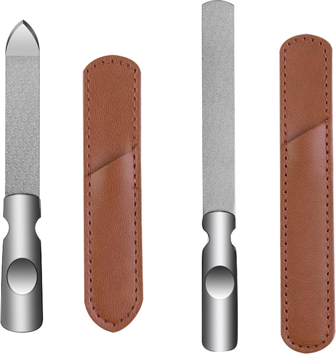 SnelShoppen - Set van 2 RVS Professionele Vijlenset Dubbelzijdig met Antislip Handvat en Leren Etui - Fijn/Chunky Nagelvijl voor Manicure en Pedicure