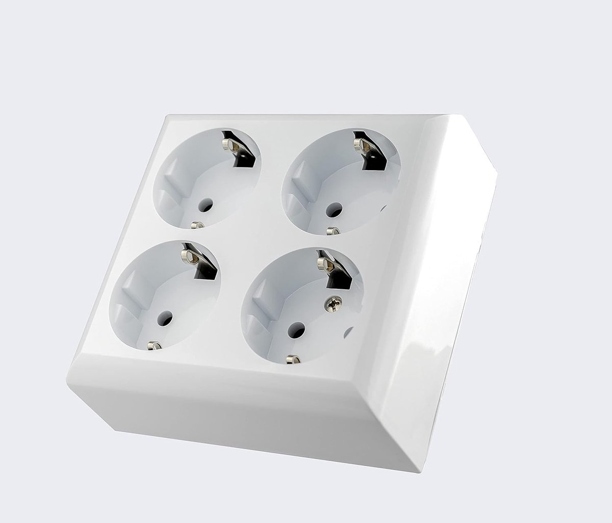 SnelShoppen - 4-way Schuko stekkerdoos met 4 aansluitingen, wit, 16A - 250V, IP20, ideaal voor thuis, kantoor, camping en meer