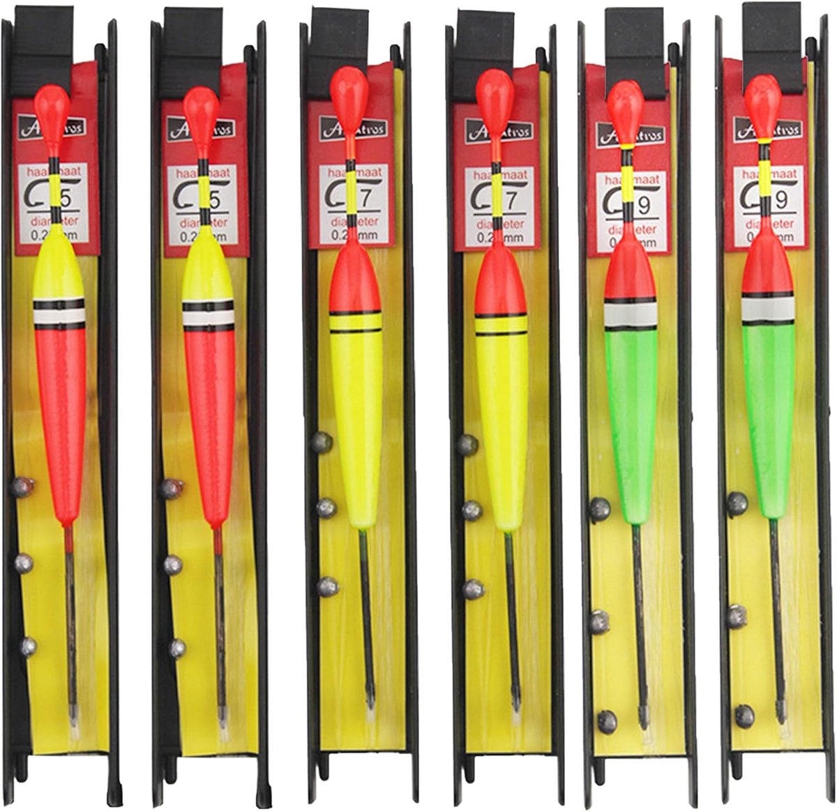 SnelShoppen - 6pcs Vissen Dobbers met Vlieg en Lood, Koord en Haak (5#, 7#, 9#) voor Wild Vissen in Zee, Compleet Set, Hoogzichtbaar Geel en Rood