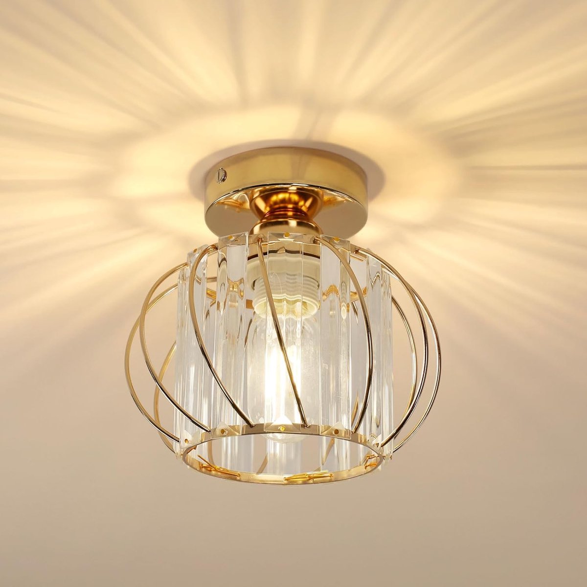 SnelShoppen - Modern Crystal Ceiling Light E27 Mini Chandelier - Gouden Kristallen Plafondlamp voor Woonkamer, Slaapkamer, Hal, 40W, 220V