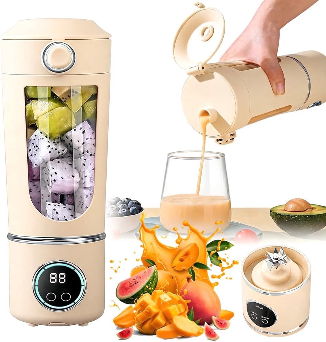 SnelShoppen - Draagbare Mini Mixer 700 ml - USB Blender voor Smoothies, Shakes en Sappen - Compact, Krachtig met 12 RVS Messen - Ideaal voor Sport, Re