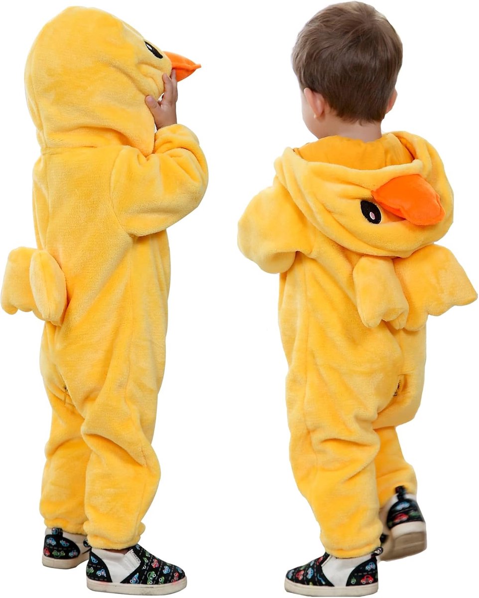 SnelShoppen - Baby Flannel Dieren Kap Rompers, Peuter Jumpsuits Outfit voor Kinderen van Alle Leeftijden (Geel Eend, 0-3 Maanden)