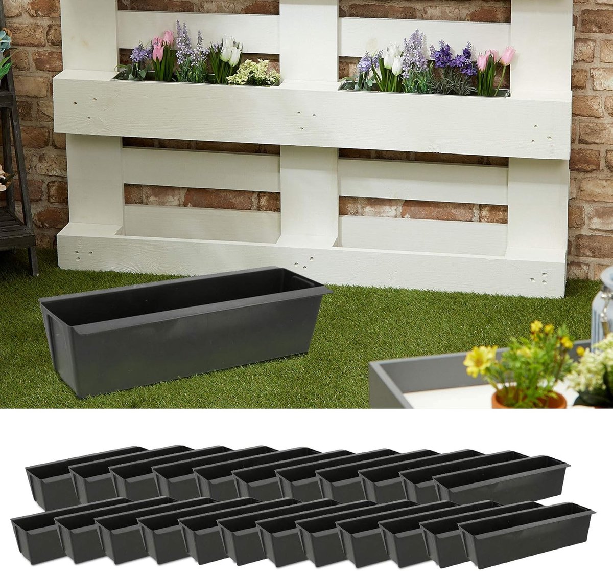 SnelShoppen - Set van 24 Euro Pallet Planters - Robuuste Plastic Bloempotten 38 cm - Weerbestendig en Met Afvoergaten - Ideaal Voor Tuin, Balkon, Fees