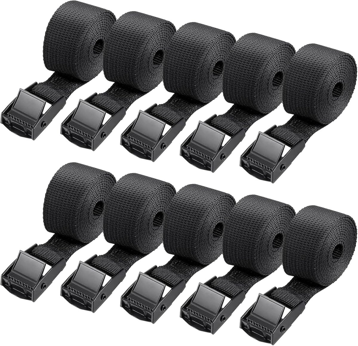 Thijox - 10 Stuks Spanbanden 1 m - Zinklegering Kliksluiting - Verstelbare Bevestigingsriem voor Fiets, Motor, Bagage, Camping - Zwart