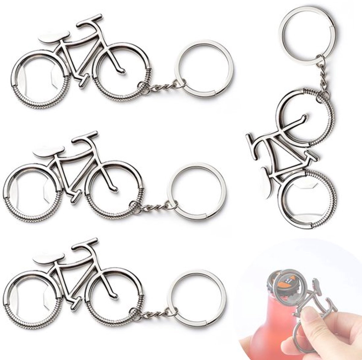 4 stuks fietssleutelhangers, flesopener, sleutelhanger, fiets, draagbare fietsflesopener, bierflesopener, sleutelring voor feestjes, bruiloften, bars, cafetaria