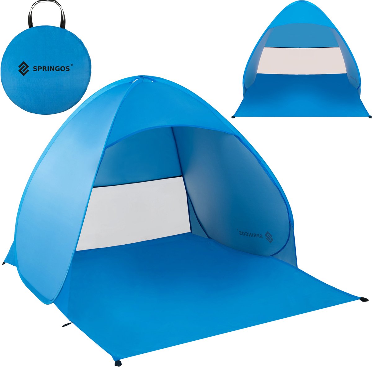 Springos Strandtent | Pop-Up Strandtent | UV Filter | Inclusief Draagtas | 160 X 140 X 110 CM | Blauw