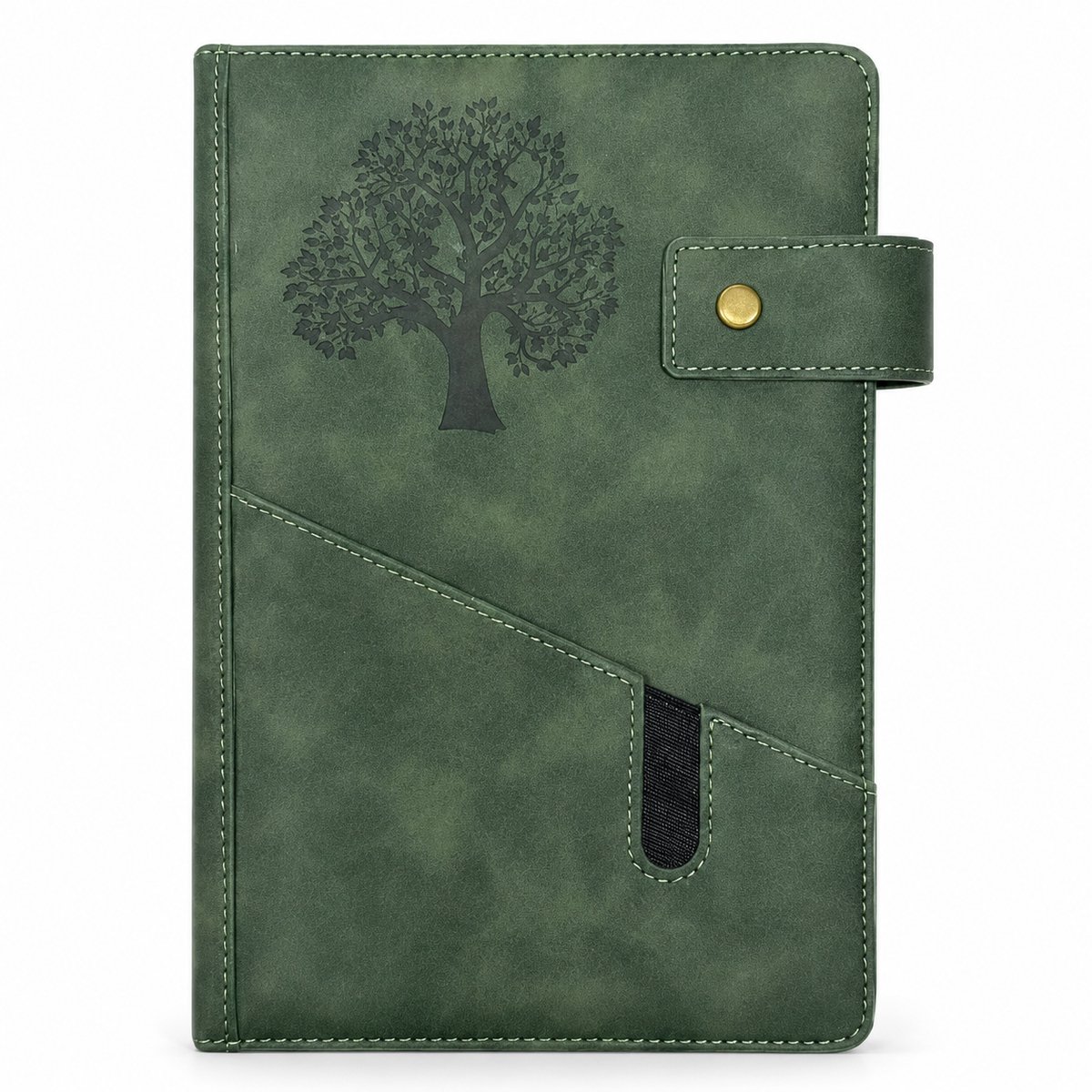 VHV - A5 Notitieboek - 200 Pagina's, 80 g/m² Papier - PU Harde Kaft met Magneetsluiting en Opbergvak - Groen