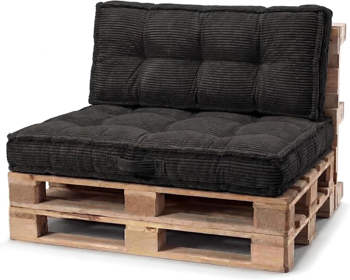 Palletkussen met handvat - Tuinkussen bankkussen - Comfortabel zitten - Duurzaam slijtvast materiaal - 120x80x40 cm - Zwart