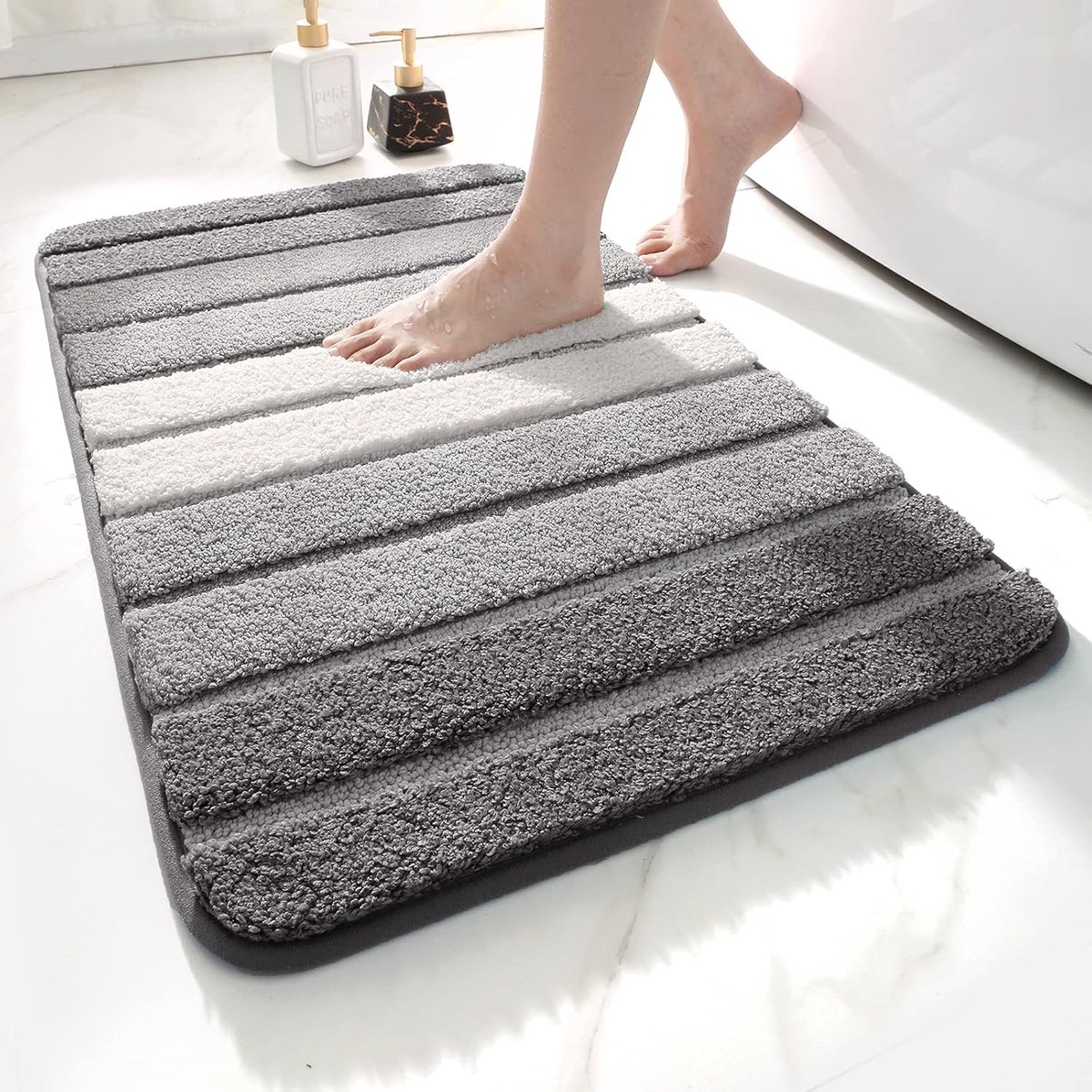 SnelShoppen - Badmat 40x60cm, Antislip Badmatten Extra Zacht en Absorberend Microvezel, Machinewasbare Badkamermat voor Badkamer, Douche, Grijs