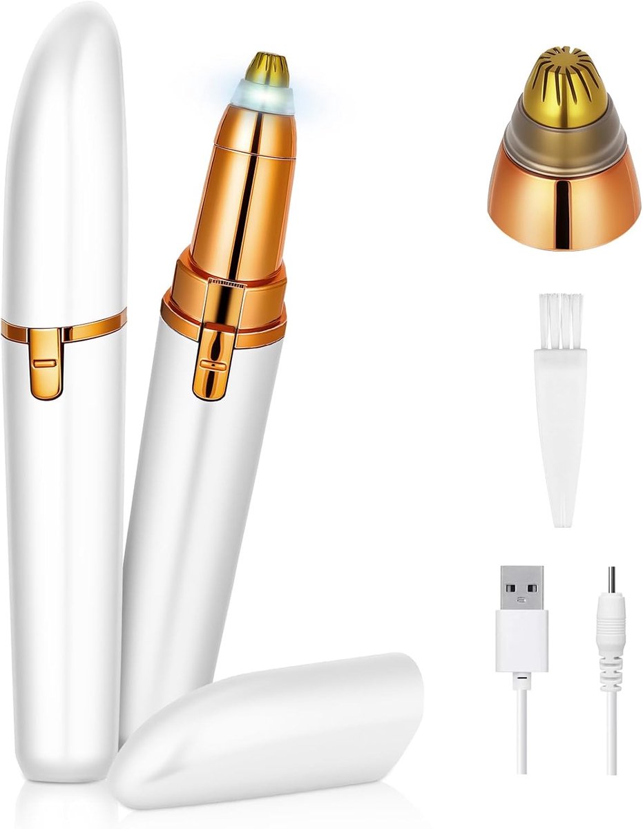 SnelShoppen - Draadloze Pijnloze Elektrische Epilator voor Vrouwen, Voor Gezicht, Wenkbrauwen, Lippen, USB Oplaadbaar, Wit - Multifunctionele Haarverw