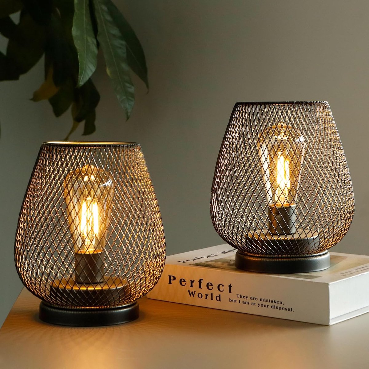 SnelShoppen - Set van 2 Metal Battery-Powered Tafel Lampen 17cm Hoog - Draadloze Lanterns met LED Edison Lichtbol voor Tuin, Patio, Bruiloften en Fees
