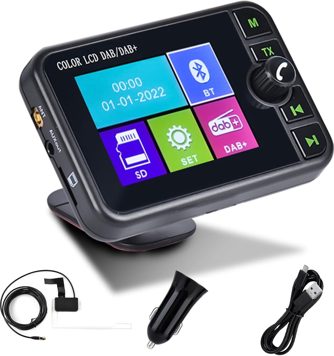 SnelShoppen - DAB Adapter voor Auto met Bluetooth, 2.4 Inch LCD Scherm, DAB/DAB+ Digitale Radio, FM Transmitter, AUX-IN, Compacte Digitale Radio Adapt