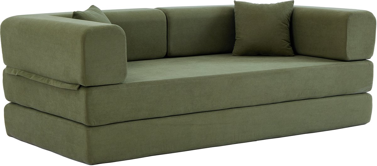 STILVORA Slaapbank 200 x 100 x 70 cm - Opvouwbare 3-Zits Vloerbank Met Slaapfunctie En Kussens - Voor Woonkamer En Studio - Ribfluweel Groen