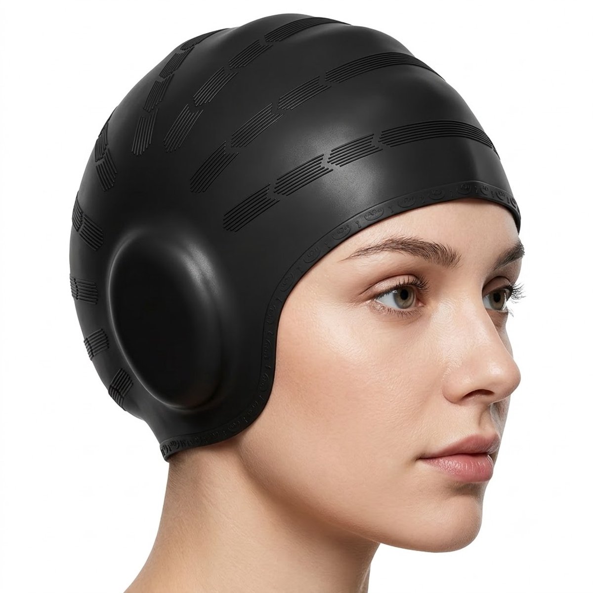 Zwarte badmuts unisex siliconen zwemkap met oorbescherming voor volwassenen antislip duurzaam ontwerp dubbele oordekking extra ruime pasvorm voor grotere hoofdomtrek badmuts voor zwembad en zwemtraining