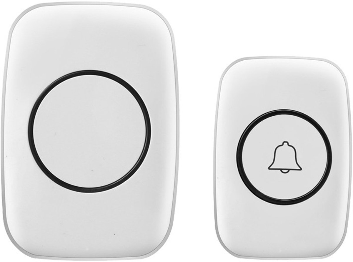 Draadloze buitendeurbel, waterdicht tot een diepte van 300 meter, IP44 waterdichte elektronische deurbel, deurbelset inclusief stekkerontvanger, wit.