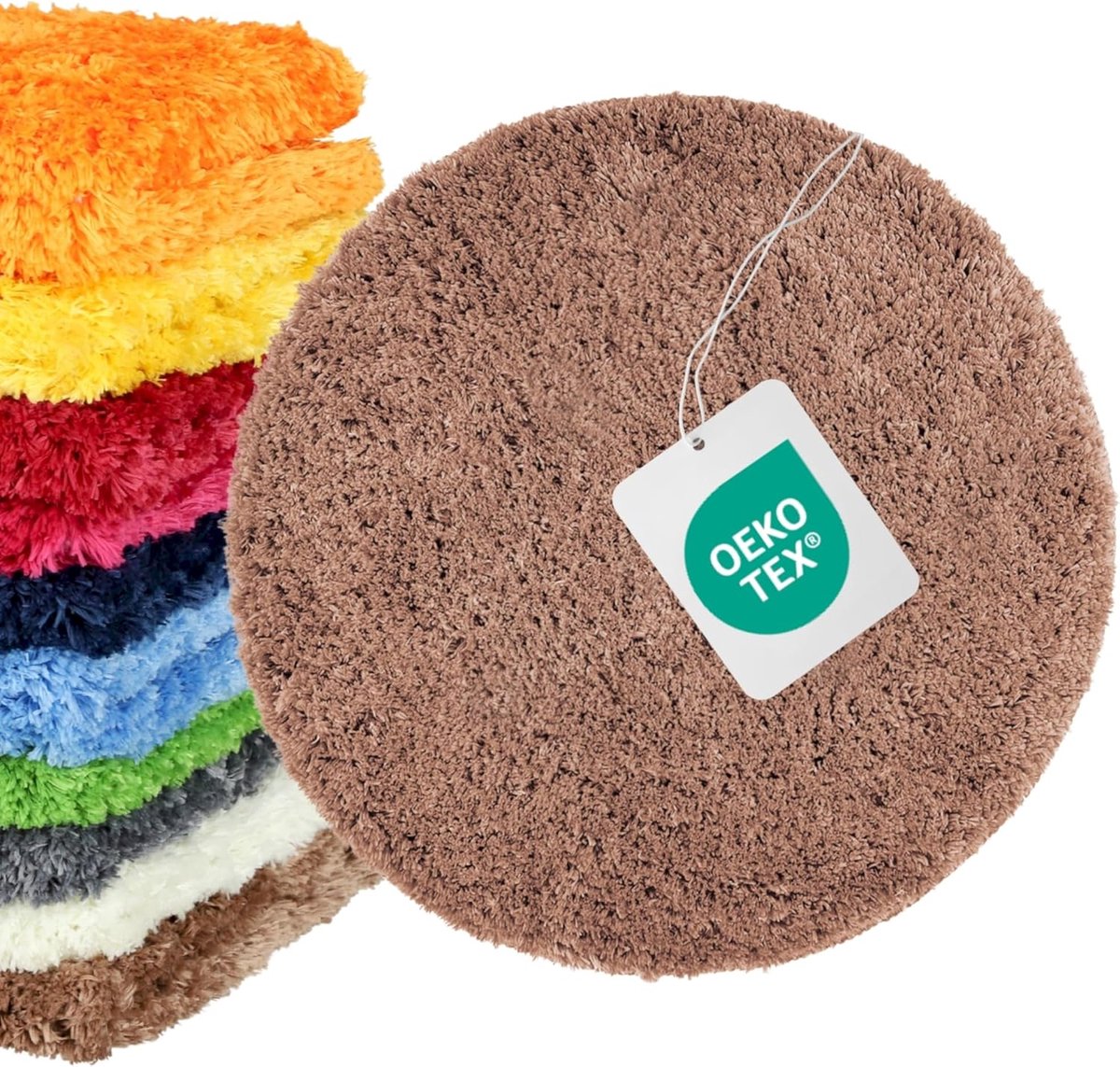 SnelShoppen - Badkamer Tapijt Bruin - Badmat Anti-Slip & Machinewasbaar - Toiletmat Ø 56 cm - Comfortabel en Stijlvol Accessoire voor Badkamer