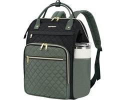 SnelShoppen - Laptop Rugzak voor Vrouwen, Grote Capaciteit Waterafstotend Padded Casual Dagrugzak voor Werk, School en Reizen, Zwart-Groen