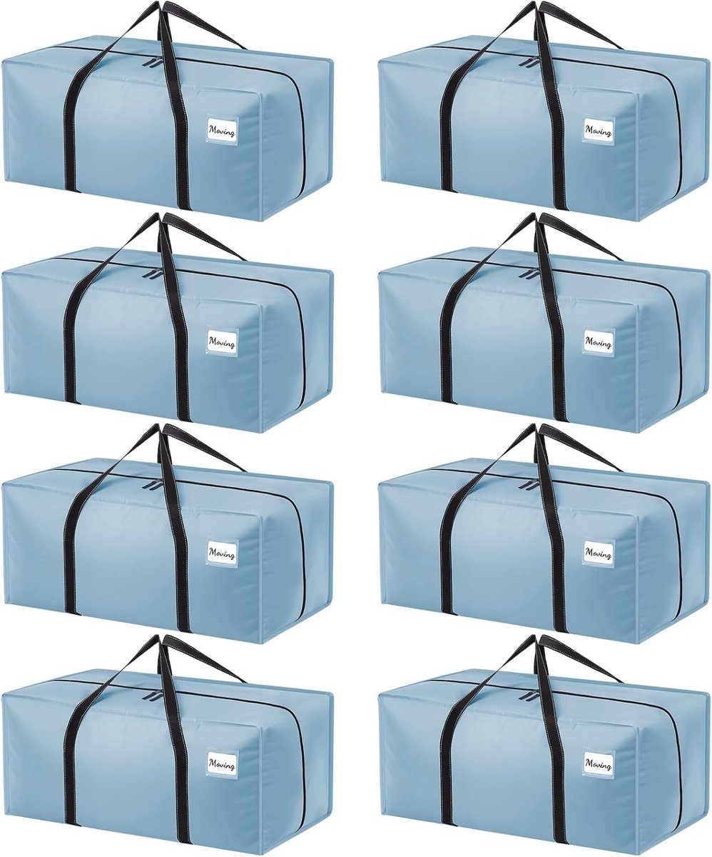SnelShoppen - 8-Pack 120L Zware Verhuis Tassen Waterdichte Kledingopslag Tas, Grote Verpakkingsdozen met Rits voor Kleding, Verhuizing, Reizen, Kamper