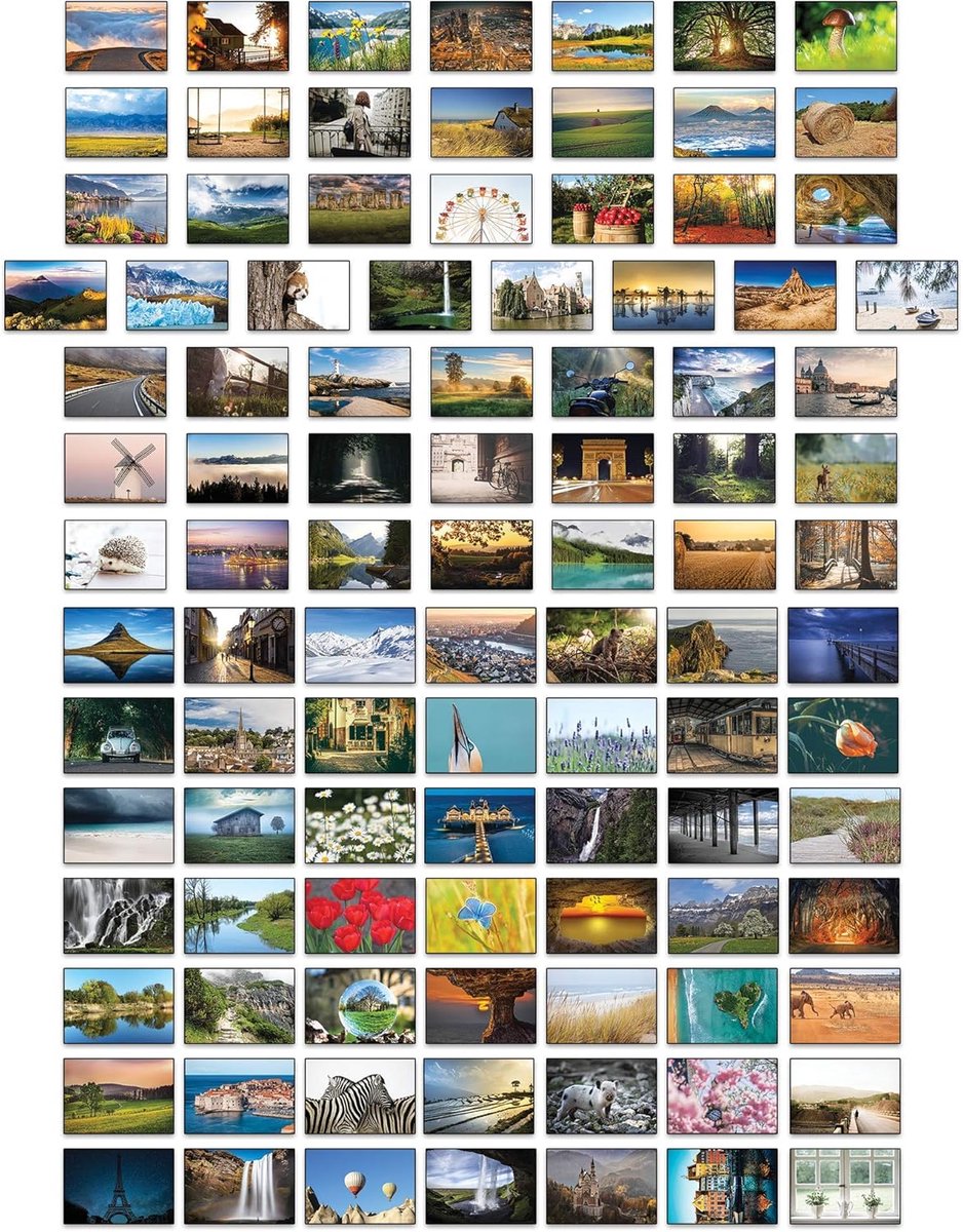 SnelShoppen - Landscapes Postcards Set - 100 Verschillende Postkaarten - Hoogwaardige 350 g/m² Papier - Perfect voor Verjaardagen, Feestdagen, Decorat