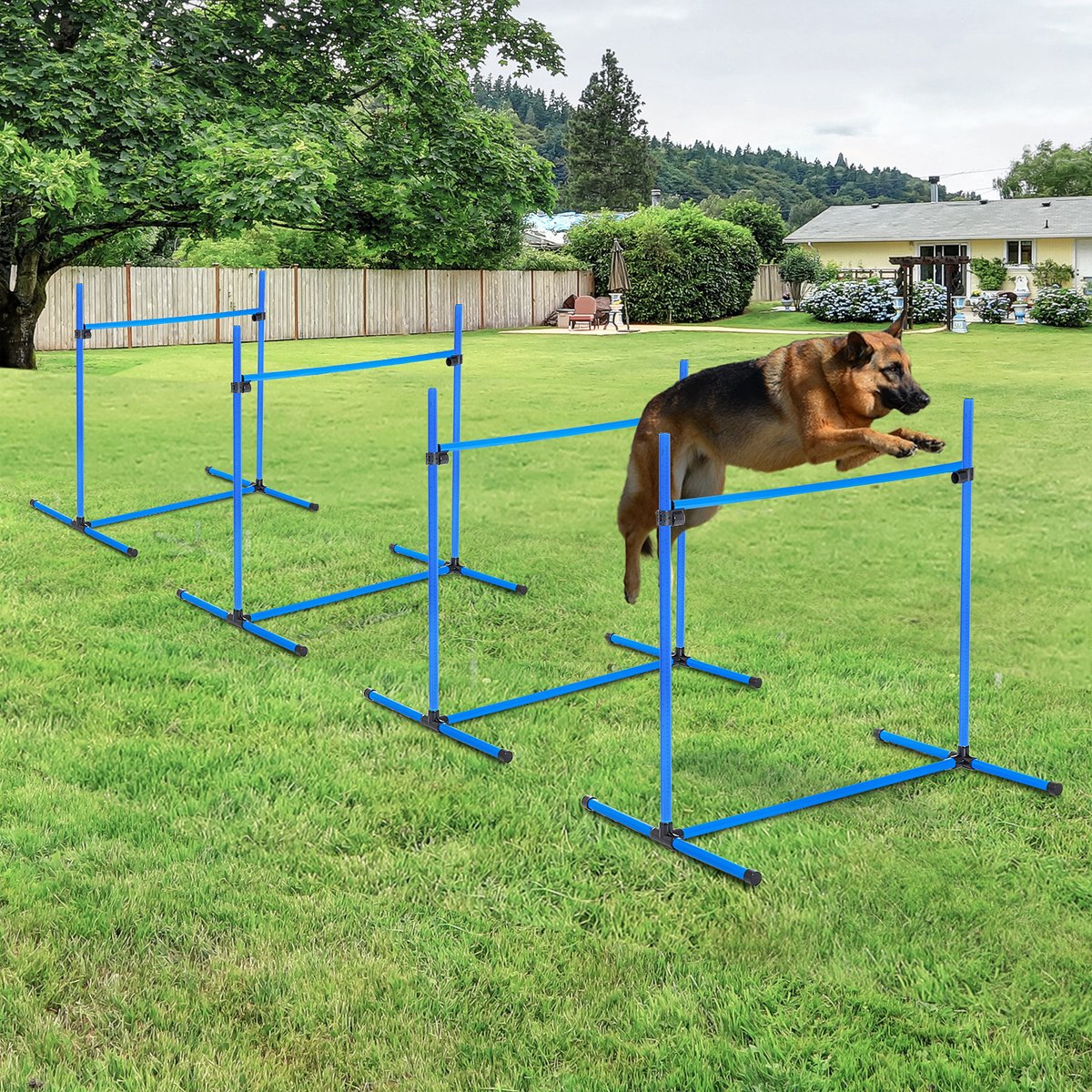 DESMIU Behendigheidsset - Hoogteverstelbaar - 99 x 65 x 94 cm - Kunststof PE en ABS - Blauw - Voor Hondentraining met Horden en Slalom