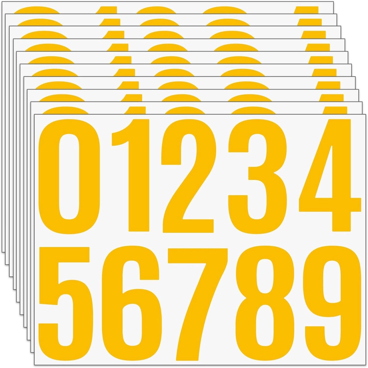 SnelShoppen - Pack van 100 Grote Cijferstickers 10 cm - Weerbestendig Vinyl Adresstickers voor Mailbox, Huisnummer, Geel - 10 Bladen Zelfklevend