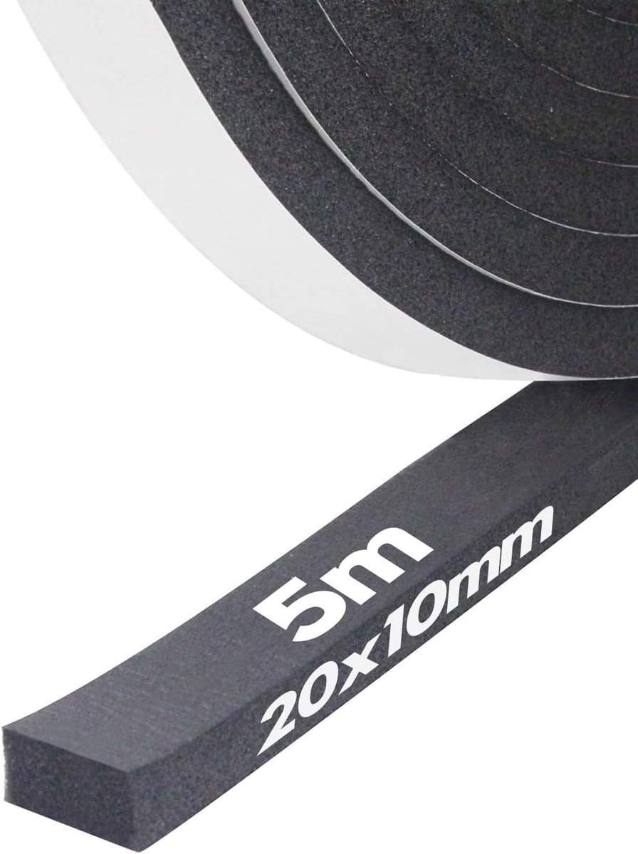 SnelShoppen - Zelfklevende Isolatietape 20mm x 10mm x 5m, Foam Rubber, Weerbestendig, Geluiddempend voor Deuren en Ramen