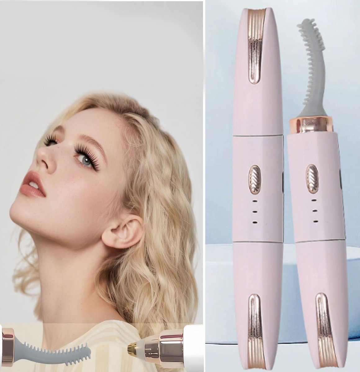 KZQ 2-in-1 elektrische wimperkruller en wenkbrauwtrimmer - USB-oplaadbaar - Snel opwarmen in 6 seconden - Anti-brand ontwerp - Perfect cadeau voor dames - Roze