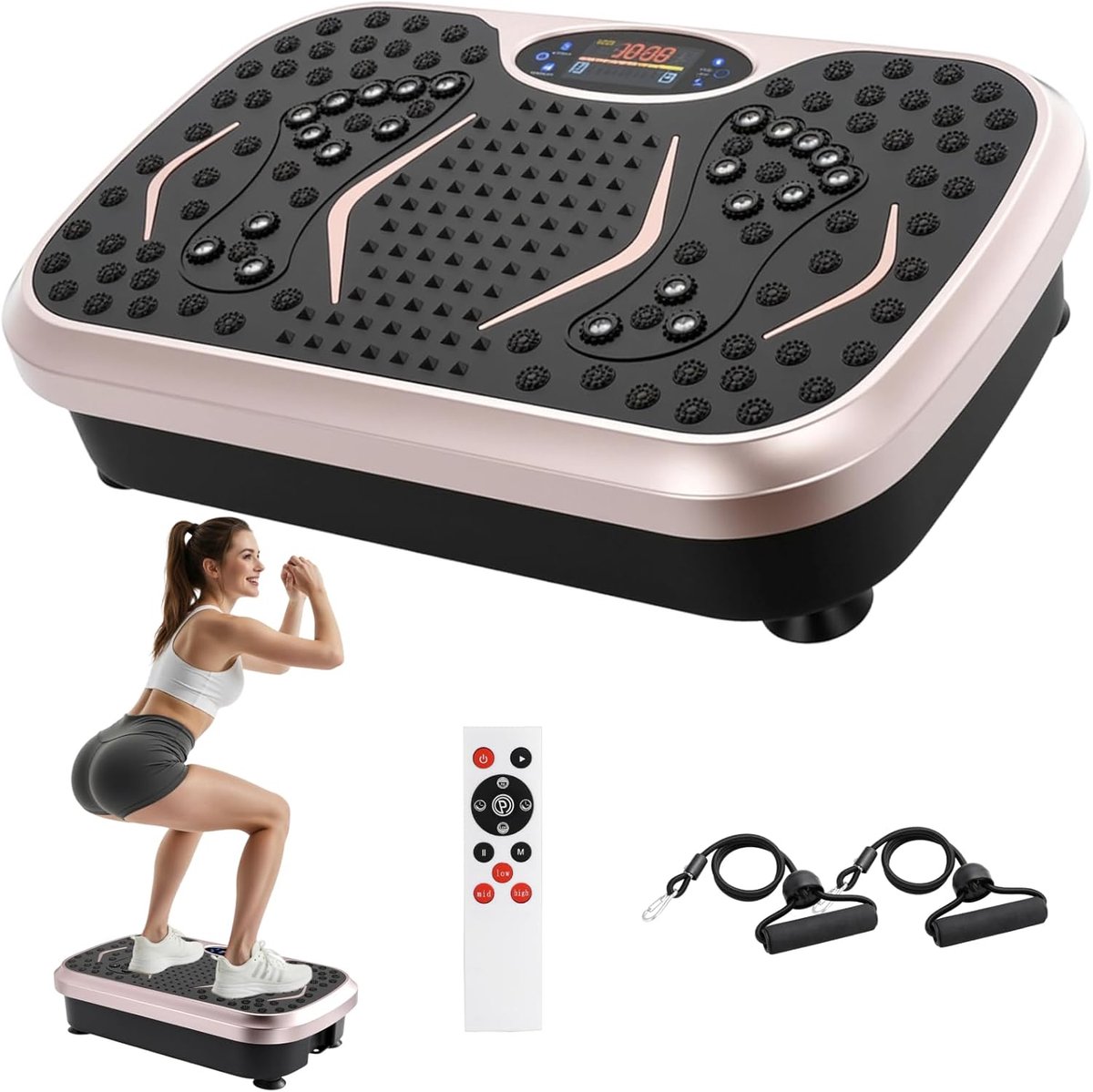 SnelShoppen - Vibration Plate met 99 Levels, 5 Trainingsprogramma's, Compact en Lichtgewicht Design, Stille Motor, Fitness Vibration Board met Trainin