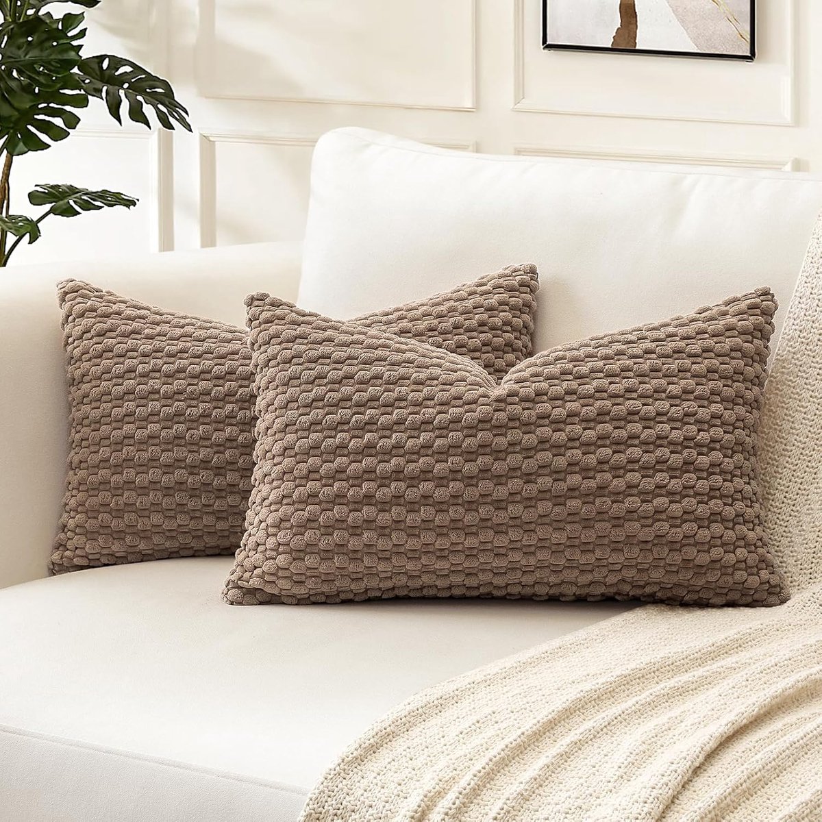 SnelShoppen - Set van 2 Decoratieve Kussenhoezen 40x60cm Corduroy Boho Gestreept Geometrisch voor Sofa, Couch, Slaapkamer, Auto, Bruin, Super Zacht
