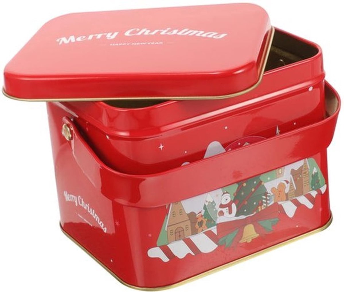Metaal Vierkante Kerstkoekjesdozen - Cadeaubox met Deksel en Handgreep voor Snoep