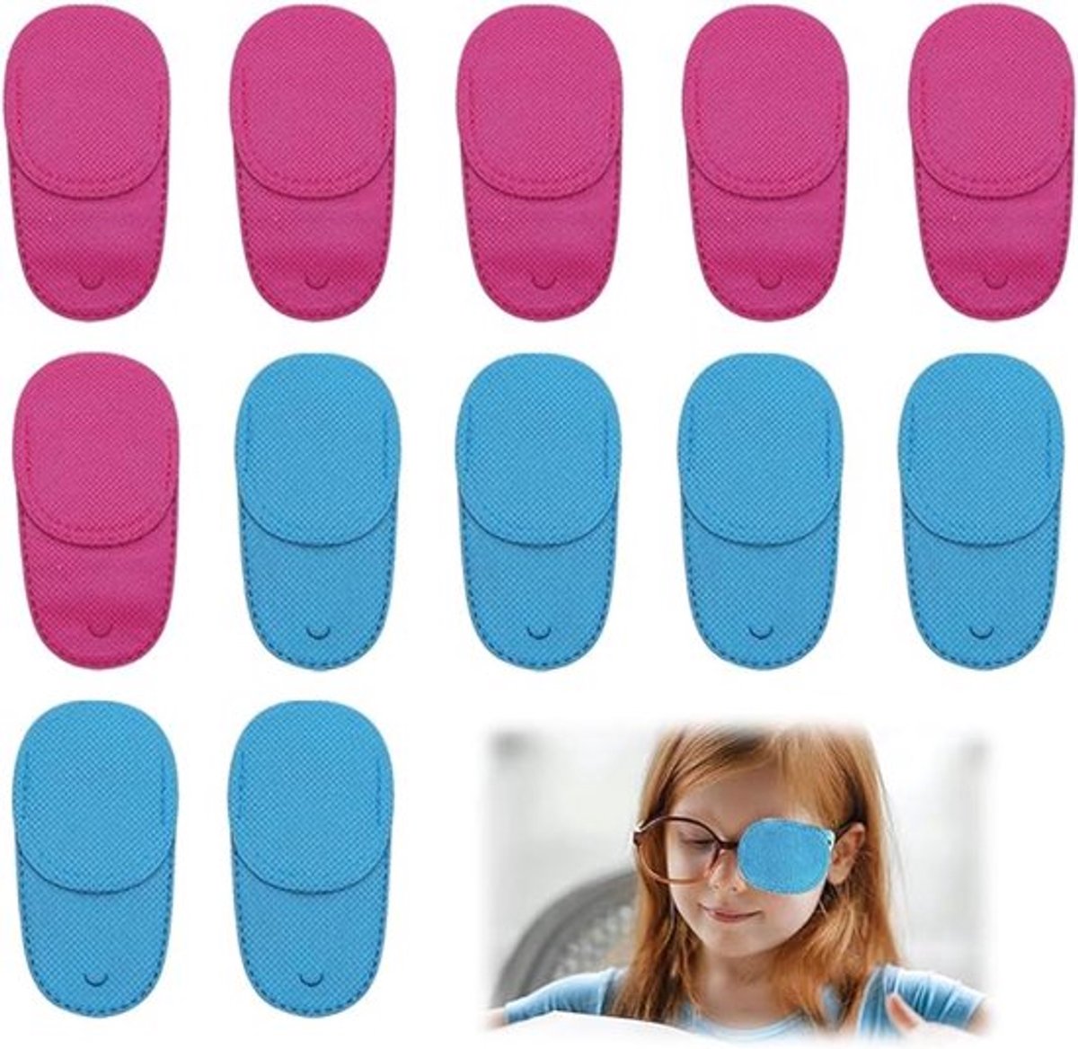 Set van 12 oogmaskers, stoffen oogmaskers voor één oog, geschikt voor amblyopie, strabisme na staaroperatie, unisex.